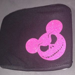 Scary mouse pink glitter on black face mask